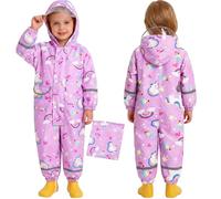 Baogaier Impermeables para Niñas Chubasqueros Chaquetas Ligero Capa de Lluvia Encapuchado Mono de Bolsillo Estampados Reflectante Abrigos Impermeable Ropa Niños 3-5 años, Caballo Púrpura