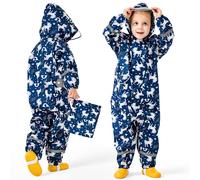 Baogaier Impermeables para Niñas Chubasqueros Chaquetas Ligero Capa de Lluvia Encapuchado Mono de Bolsillo Estampados Reflectante Abrigos Impermeable Ropa Niños 3-5 años, Caballo Azul marino