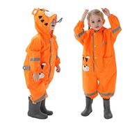 Baogaier Impermeables para Niñas Niños Chubasqueros Chaquetas Capa de Lluvia Encapuchado Mono de Bolsillo Naranja Tigre Reflectante Abrigos Impermeables Unisex Bebé 2-4 años - Azul
