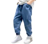 Baogaier Jeans para Niños, Holgados Vaqueros Casual Cintura Elástica Pantalones con Diseño de Pierna Cónica, Azul Largos Stretch Denim Jeans con Bolsillos Moda Niño Pants para 6-7 años