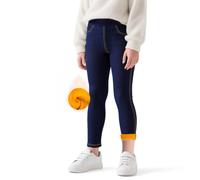 Baogaier Leggings Térmicas para Niña, Vaqueros Legging con Forro Polar, Infantiles Cintura Alta Casual Elásticos Invierno Slim Fit Largos Pantalones Ropa para Niños 8-9 Anos, Azul Marino
