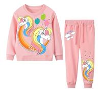 Baogaier Niña Conjuntos Deportivos Chándal Algodón Chica Estampado Unicornio Globo Rosa Mangas Largas Sudaderas Camisa Pulóver y Pantalones Casual Ropa Otoño Invierno Niñas 3-4 años