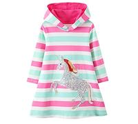 Baogaier Niña Sudadera con Capucha Lentejuelas Unicornio Raya Vestidos Algodón Mangas Largas Blanco Azul Aplique Pullover Tops Túnica Suéter Casual Primavera Otoño Invierno Hoodie Ropa Niñas 3-4 años