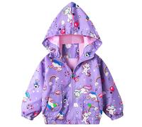 Baogaier Niñas Chaquetas Unicornio Colorido Caballo Arcoiris Impresión Cazadora Capucha Transpirable Abrigos Casual Ligero Fino Manga Larga Cortavientos con Cremallera Primavera Verano 5-6 Años