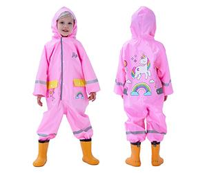 Baogaier Niñas Niños Impermeables Chubasqueros Lluvia Chaquetas Poncho Traje de Charco Capa Infantil Encapuchado Mono Bolsillo Reflectante Abrigos Impermeables Niñitas Chica 2-4 años Rosa Unicornio