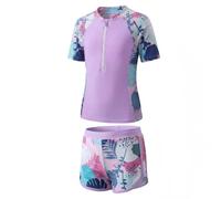 Baogaier Niñas Traje de Baño 2 Piezas Manga Corta Protección Solar, Secado Rápido Estampado Top con Cremallera y Shorts, Elástico Rash Guard Playa Piscina Bañador Ropa para 9-10 Años, Morado