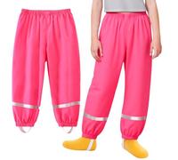 Baogaier Pantalon de Lluvia para Niñas, Impermeables y Resistentes al Viento, Rosa Pantalones Transpirables Reflectante para Barro, sin Forro, Trekking Montaña Pantalones para Niña 1-2 años