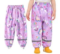 Baogaier Pantalon de Lluvia para Niños, Impermeables y Resistentes al Viento, Caballo púrpura Pantalones Reflectante para Barro, sin Forro, Deporte Pantalones para Niña Nino 3-4 años