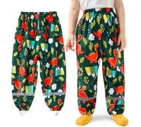 Baogaier Pantalon de Lluvia para Niños, Impermeables y Resistentes al Viento, Dinosaurio Verde Oscuro Marino Pantalones Reflectante para Barro, sin Forro, Deporte Pantalones para Niña Nino 1-2 años
