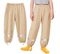 Baogaier Pantalon de Lluvia Unisex para Niños, Impermeables y Resistentes al Viento, Caqui Pantalones Transpirables Reflectante para Barro, sin Forro, Deporte Pantalones para Niña Nino 7-8 años