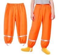 Baogaier Pantalon de Lluvia Unisex para Niños, Impermeables y Resistentes al Viento, Naranja Pantalones Transpirables Reflectante para Barro, sin Forro, Deporte Pantalones para Niña Nino 7-8 años