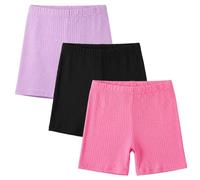 Baogaier Pantalones Cortos para niña, Pack de 3, Algodón Short de Ciclismo Verano Colores Pantalón Suaves Leggings Cortos para Deporte, Colegio, Danza y Escuela, 7-8 años, Negro, Rojo Rosa, Morado