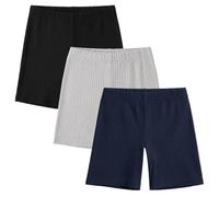 Baogaier Pantalones Cortos para niña, Pack de 3, Algodón Short de Ciclismo Verano Colores Pantalón Suaves Leggings Cortos para Deporte, Colegio, Danza y Escuela, 5-6 años, Negro, Gris, Azul Marino