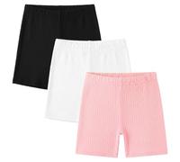Baogaier Pantalones Cortos para niña, Pack de 3, Algodón Short de Ciclismo Verano Colores Pantalón Suaves Leggings Cortos para Deporte, Colegio, Danza y Escuela, 5-6 años, Negro, Rosa y Blanco
