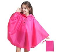 Baogaier Poncho Impermeable Niño Niñas Ligero y Resistente Unisex Chubasqueros Capa Chaquetas de Lluvia Abrigos con Capucha Infantiles Exteriores Impermeables Ropa para 11-14 años, Rojo rosa