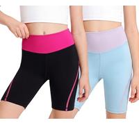 Baogaier Shorts Pantalones Cortos Leggings, Pack de 2, Transpirable Deportiva Mallas Ciclismo Elástica Pantalón Deportivo para Danza Gimnasia Ballet Running Verano Ropa 12-13 Años, Noir+Bleu