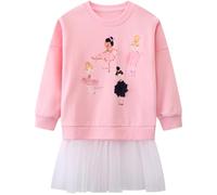 Baogaier Sudadera Niñas Algodón Sin Capucha Sweatshirt Bordado Apliques Princesa Camiseta Manga Larga Cuello Redondo Pullover Casual Top Jersey Niña Ropa para Infantil 4-5 años, Rosa