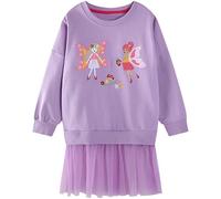Baogaier Sudadera Niñas Algodón Sin Capucha Sweatshirt Bordado Apliques Princesa Camiseta Manga Larga Cuello Redondo Pullover Casual Top Jersey Niña Ropa para Infantil 5-6 años, Morado