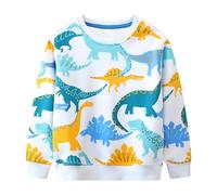 Baogaier Sudadera Niño Algodon Dinosaurio Blanco Pullover Camiseta Deporte Sin-Capucha Sweatshirt con Manga Larga Basica Cuello-Redondo Casual Top Jersey para Unisex Ninos 2-3 Años