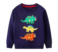 Baogaier Sudadera Niño Algodon Dinosaurio Pullover Camiseta Deporte Sin-Capucha Azul Marino Sweatshirt con Manga Larga Basica Cuello-Redondo Casual Top Jersey para Unisex Ninos 2-3 Años