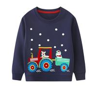 Baogaier Sudadera Niño Algodon Navidad Tractor Pullover Camiseta Deporte Sin-Capucha Azul Marino Sweatshirt con Manga Larga Cuello-Redondo Casual Top Jersey para Unisex Ninos 5-6 Años