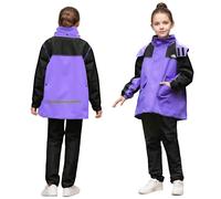 Baogaier Trajes de Lluvia para Niñas, Impermeable Chaqueta con Capucha y Pantalones, Impermeables Conjunto de Chubasquero con Reflectante para Exteriores Bicicleta Camping, 11-12 años, Morado