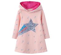 Baogaier Vestido Capucha Niña Lentejuelas Estrella Sudadera Vestidos Mangas Largas Algodón Rosa Aplique Pullover Tops Túnica Suéter Casual Primavera Otoño Invierno Hoodie Ropa Niñas 6-7 años