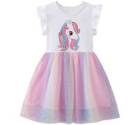 Baogaier Vestido Niñas Unicornio Vestidos de Tul Sin Mangas Algodón Verano Lentejuelas Rosa Tutu Princesa Fiesta Ropa Regalo para Bebé Niños pequeños Niñita Niñs 3-4 Años, Blanco