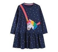 Baogaier Vestido para Niña Infantil Algodón Confort Elegante Unicornio Animal Estampado Mangas Larga T-Shirt Vestidos Casual Ropa Cumpleaños Niños 4-5 años, Azul Marino