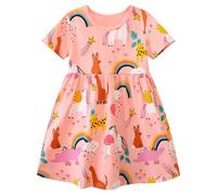 Baogaier Vestido para Niña Infantil Verano Algodón Cómodo Elegante Unicornio Rosa Estampado Animal Print Mangas Corta T-Shirt Vestidos Casual Princesa Ropa Cumpleaños Niños 4-5 Años