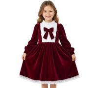 Baogaier Vestido Terciopelo Niña Elegante Lazo Navidad Vestidos 3-10 Años | Botones en la espalda, Manga Larga Vestido Princesa Vintage, para Halloween Carnaval Fiesta Cumpleaños Diario, Niña Regalo