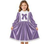 Baogaier Vestido Terciopelo Niña Elegante Lazo Navidad Vestidos 3-10 Años | Botones en la espalda, Manga Larga Vestido Princesa Vintage, para Halloween Carnaval Fiesta Cumpleaños Diario, Niña Regalo