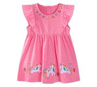 Baogaier Vestidos Niña Vestido Algodon con Botones Cómodo Transpirable Casual Verano Manga Volante Unicornio Lunares Rojos Fiesta Princesa Infantil T-Shirt Ropa Regalo Niños 4 5 años