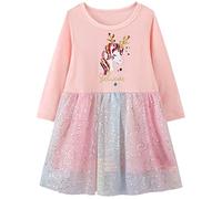 Baogaier Vestidos Niña Vestido Unicornio Animal Algodon con Tul Manga Larga Rosa Lentejuelas Bordado Apliques Casual Verano Fiesta Elegantes Niñas Camisero Camiseta Ropa Regalo Niños 4 5 años