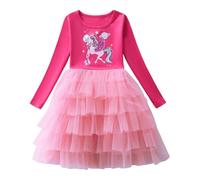 Baogaier Vestidos para Niña Algodon Confort A-Line Tul Vestido Unicornio Estampado Casual Lindos Manga Larga Fiesta Festivo Princesa Invierno Disfraz Ropa Regalo Niños 4-5 años, Rosa