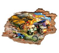 BAOJIAN Pegatinas de pared "Adhesivo de pared Calcomanías de pared 3d Hot Wheels, auto, adhesivos de pared de juguete, adhesivos de vinilo removibles"