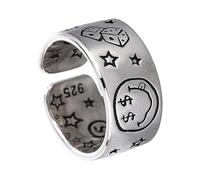 baojielai Anillos de apertura de estrella con cara de sonrisas vintage para entusiastas de la moda y amantes de la moda, as the pic show, Cobre, Sin piedras preciosas