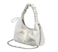 baojielai Bolso de hombro de piel sintética con detalles de lazos de encaje y correa de cadena desmontable plisada para mujer