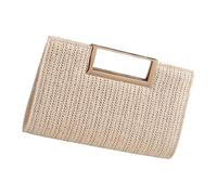 baojielai Bolso de noche para mujer, elegante bolso cruzado con cadena de paja, bolso de mano elegante, bolso de hombro simple para boda, beige, 26x16x2cm