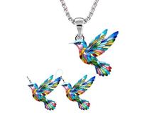 baojielai Juego de collar y aretes de colibrí colorido con colgante de acrílico para mujer, para madre, hija, novia, The bird is 3.2cm tall, Acrílico, No es una piedra preciosa