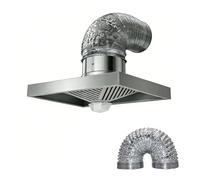 BAOJUHUIKANG 2m Pipe, Campana Extractora de Humo de Alta Eficiencia de 100W, Cuadrada, de Techo, con Conducto de Ventilación Eficiente para Tu Cocina (10 Pulgadas)