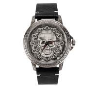 Baojulong Reloj de calavera genial para hombre, correa de cuero, reloj de pulsera de cuarzo casual, regalo perfecto para novio, hijo, marido y papá