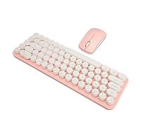 BAOK Combo de Mouse y Teclado Combo de Teclado Inalámbrico Lindo Mini Mouse Portátil Retro de Ahorro de Energía para la Oficina (Blanco Rosa)