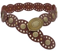 BAOKELAN Cinturones de disco ovalados para mujer, cinturón ancho de cuero, cinturón bohemio occidental para vestidos, Marrón, Length 45'' (fit waist size below 43'')