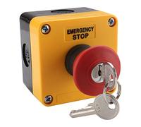 Baomain 660V Interruptor y Llave de Botón de Paro de Emergencia de Señal Roja,1NO 1NC 10A,Interruptor de Emergencia de Llave con Caja