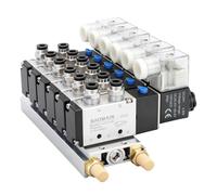 BAOMAIN Bloque de Válvulas Solenoides Neumáticas 4V210-08, 6 Estaciones, 5 Vías 2 Posiciones, 24V DC, Puerto 1/4" PT, Colector de Aire con Silenciadores y Conectores Rápidos, Control Industrial