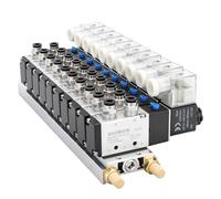 BAOMAIN Colector de 10 Estaciones con Electroválvulas Neumáticas 12V DC, Válvula de Aire 5/2 Vías 1/4" PT 4V210-08, Kit Completo con Base y Silenciadores para Automatización Industrial