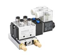 BAOMAIN Colector de 2 Estaciones con Electroválvulas Neumáticas 12V DC, Válvula de Aire 5/2 Vías 1/4" PT 4V210-08, Kit Completo con Base y Silenciadores para Automatización Industrial