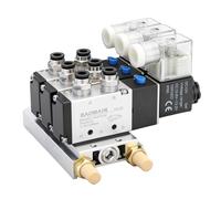 BAOMAIN Colector de 3 Estaciones con Electroválvulas Neumáticas 12V DC, Válvula de Aire 5/2 Vías 1/4" PT 4V210-08, Kit Completo con Base y Silenciadores para Automatización Industrial