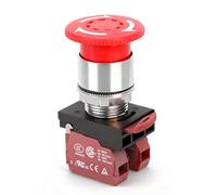 Baomain Interruptor de botón de parada de emergencia, hongo rojo, 2NC, 22 mm, cabeza de metal, certificado UL, CSA, CE, TUV, para panel de control industrial